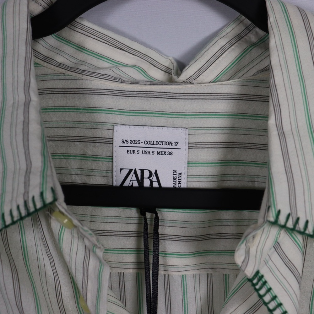 Zara Green Striped Button Up Shirt Men’s Small NWT Lightweight Casual - Picture 6 of 10